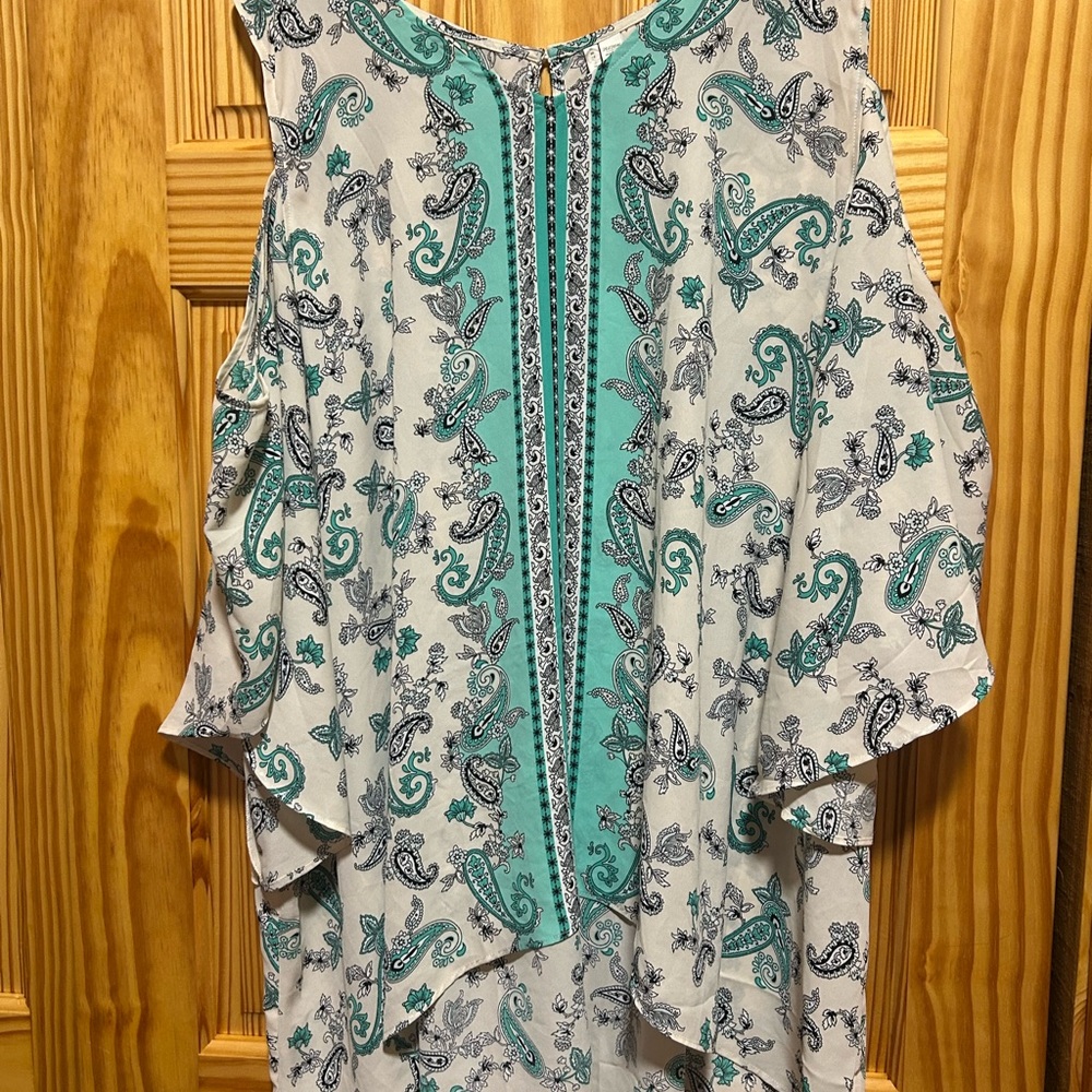 Cato Teal and White Paisley Blouse Sz 26/28
